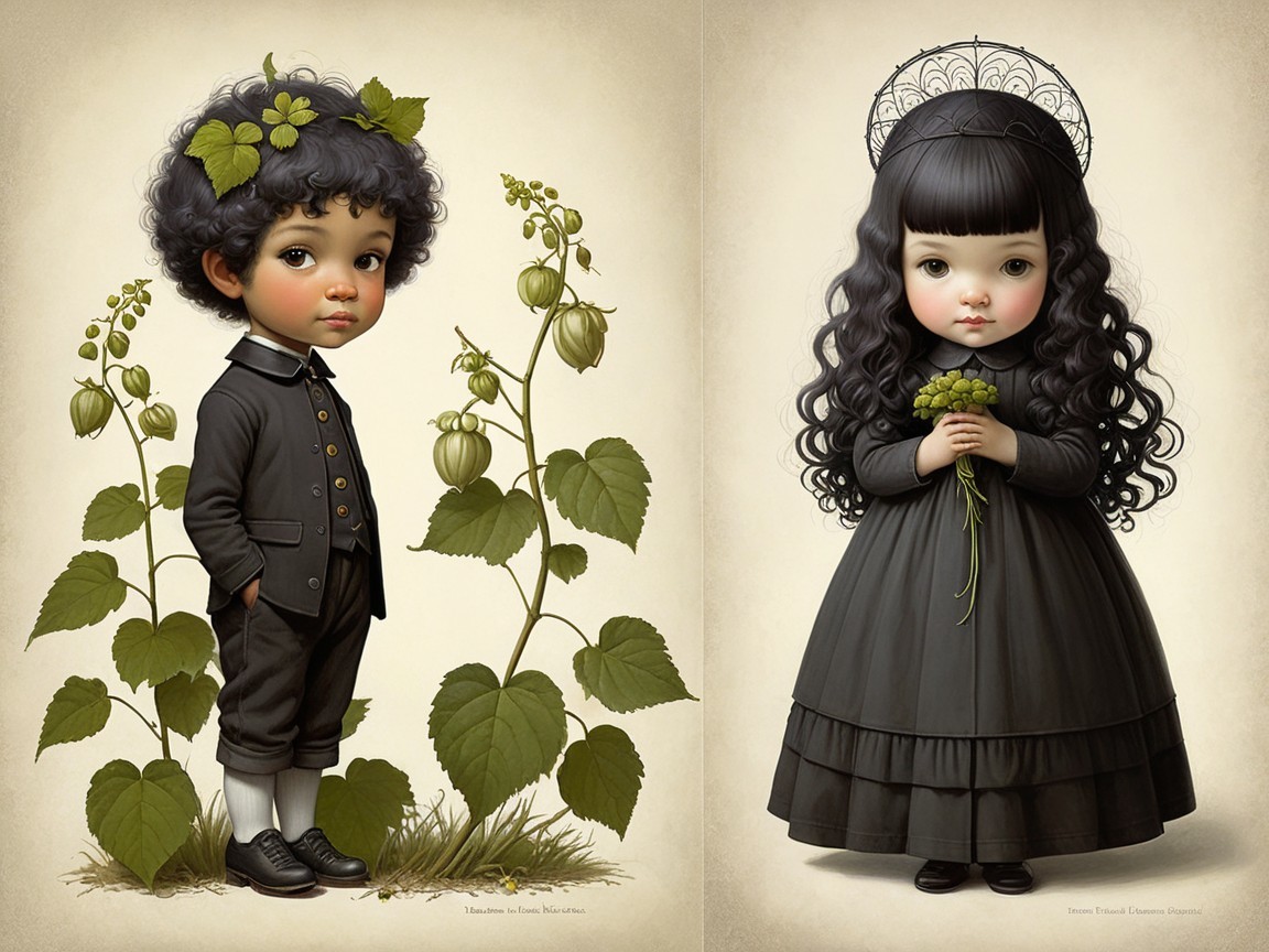 Stylized Children in Whimsical Attire and Setting