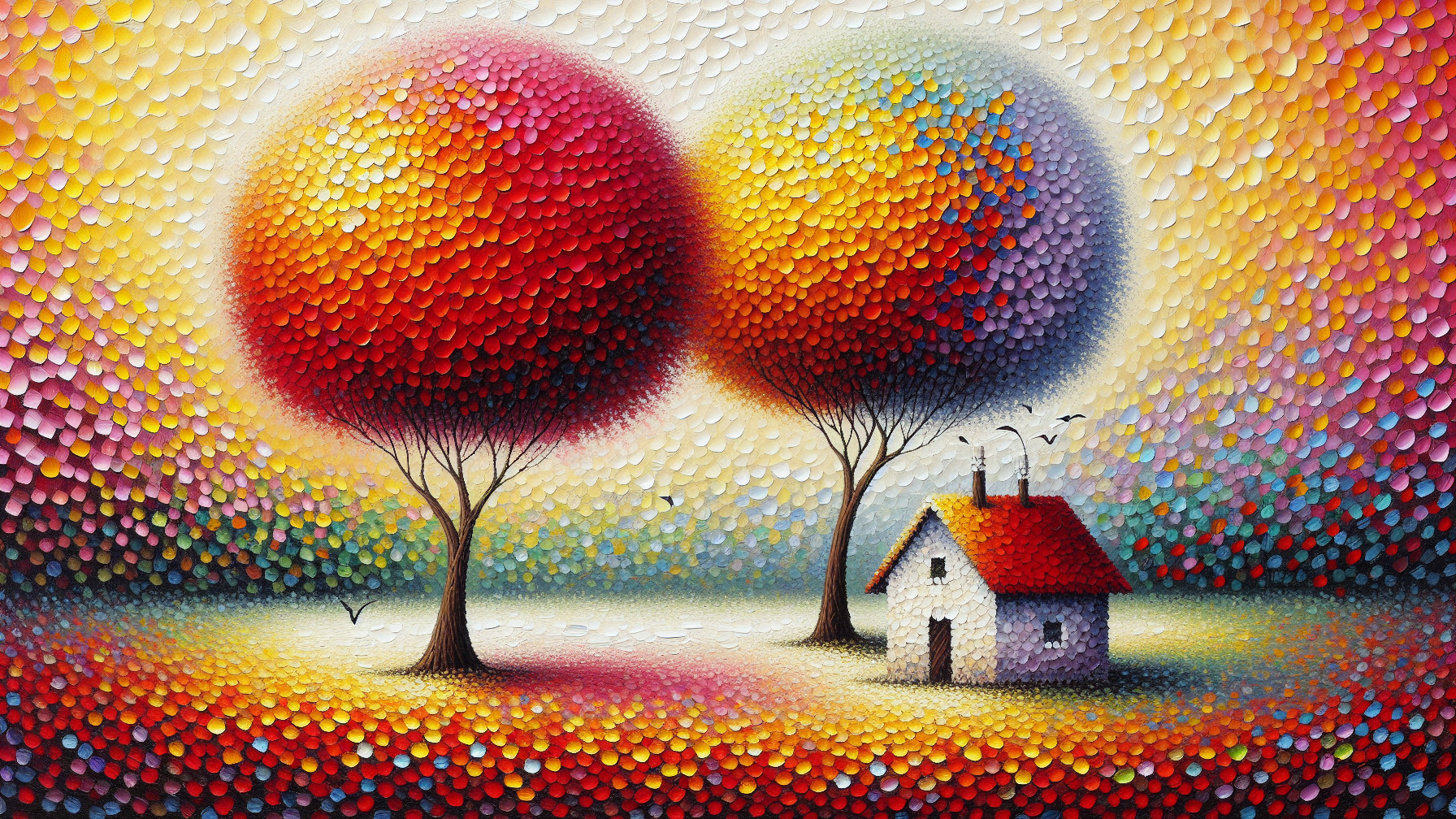 Vibrant Autumn Landscape with Colorful Trees and House