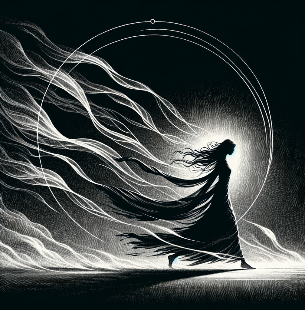 Ethereal figure surrounded by swirling tendrils and light