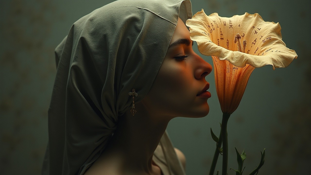 Serene Portrait of a Woman with Delicate Flower