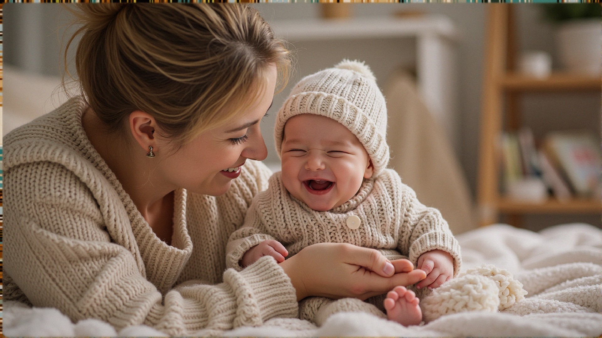 Cozy Mother and Baby in Matching Knitted Outfits