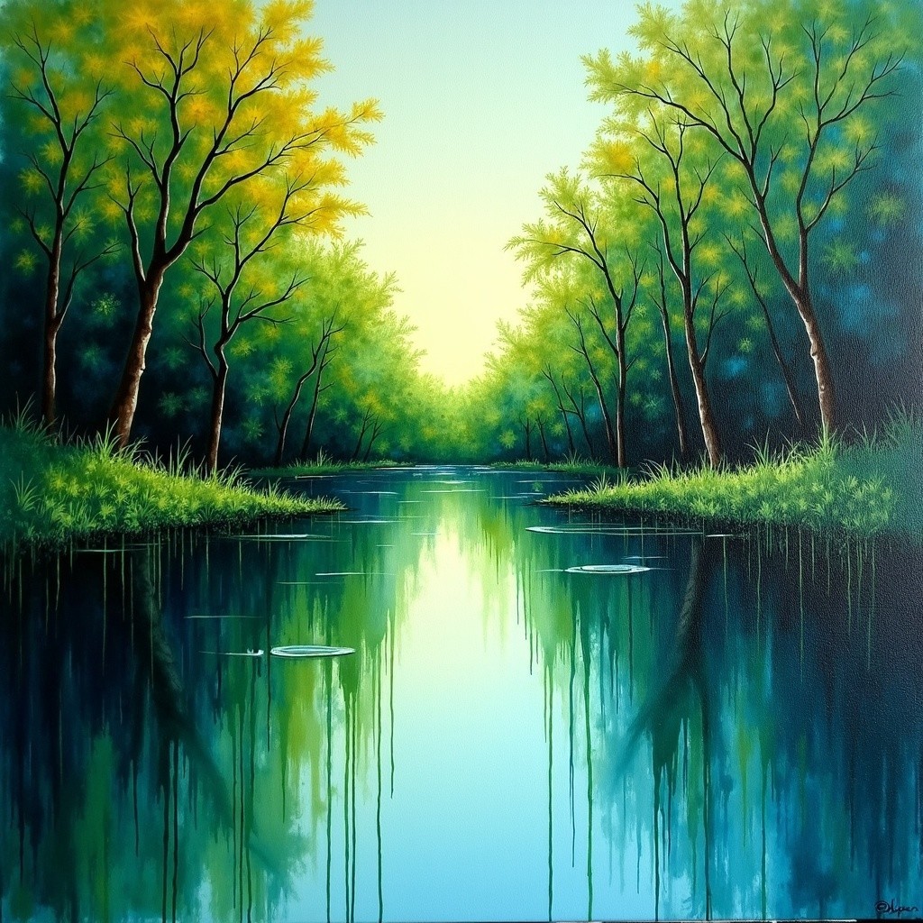 Serene landscape with tranquil river and lush greenery