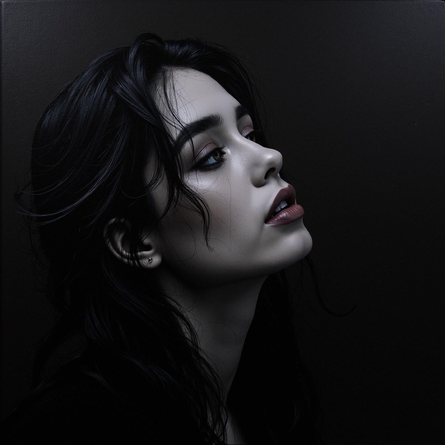 Profile of a Young Woman with Dark Hair and Radiant Skin