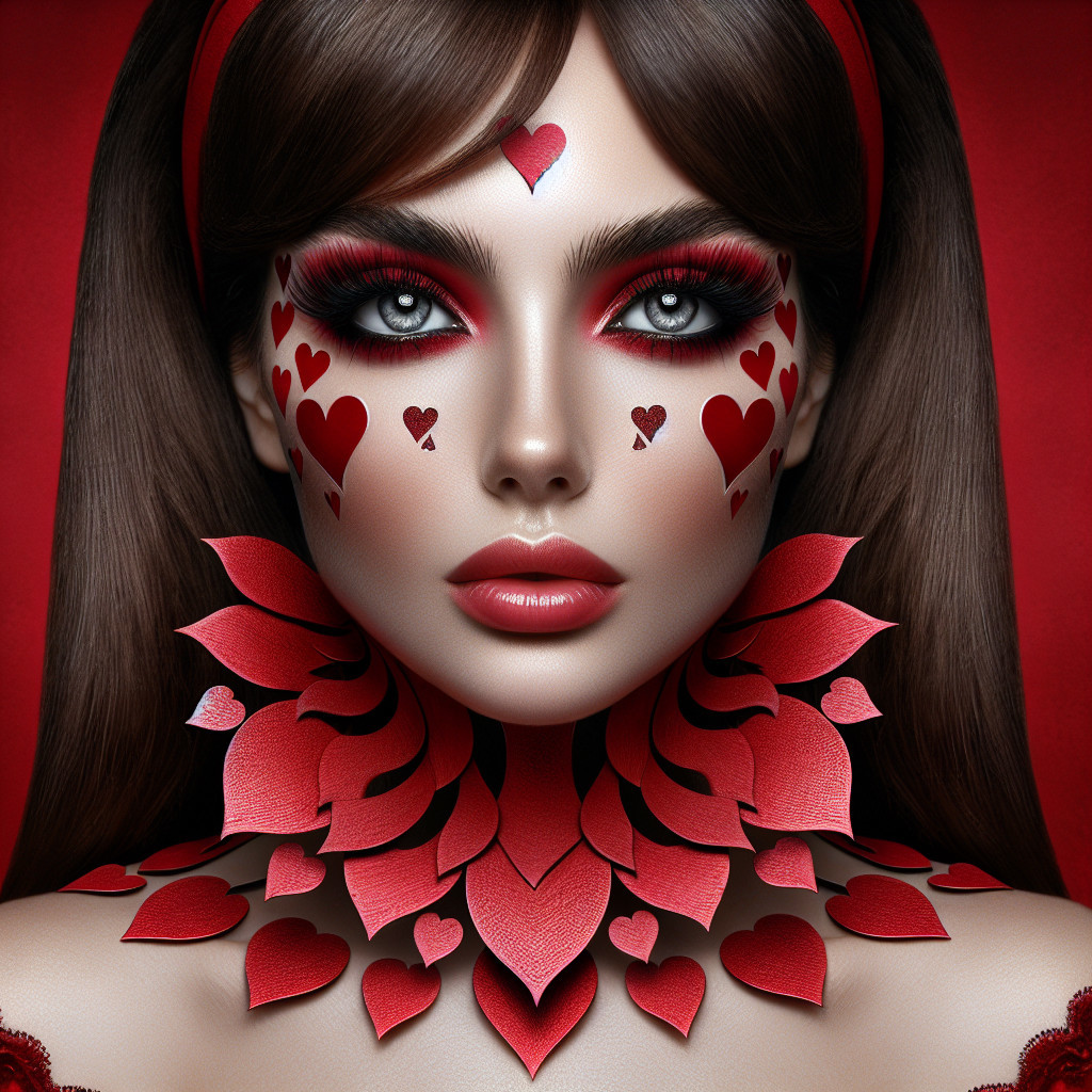 Portrait of a woman with heart motifs on her face