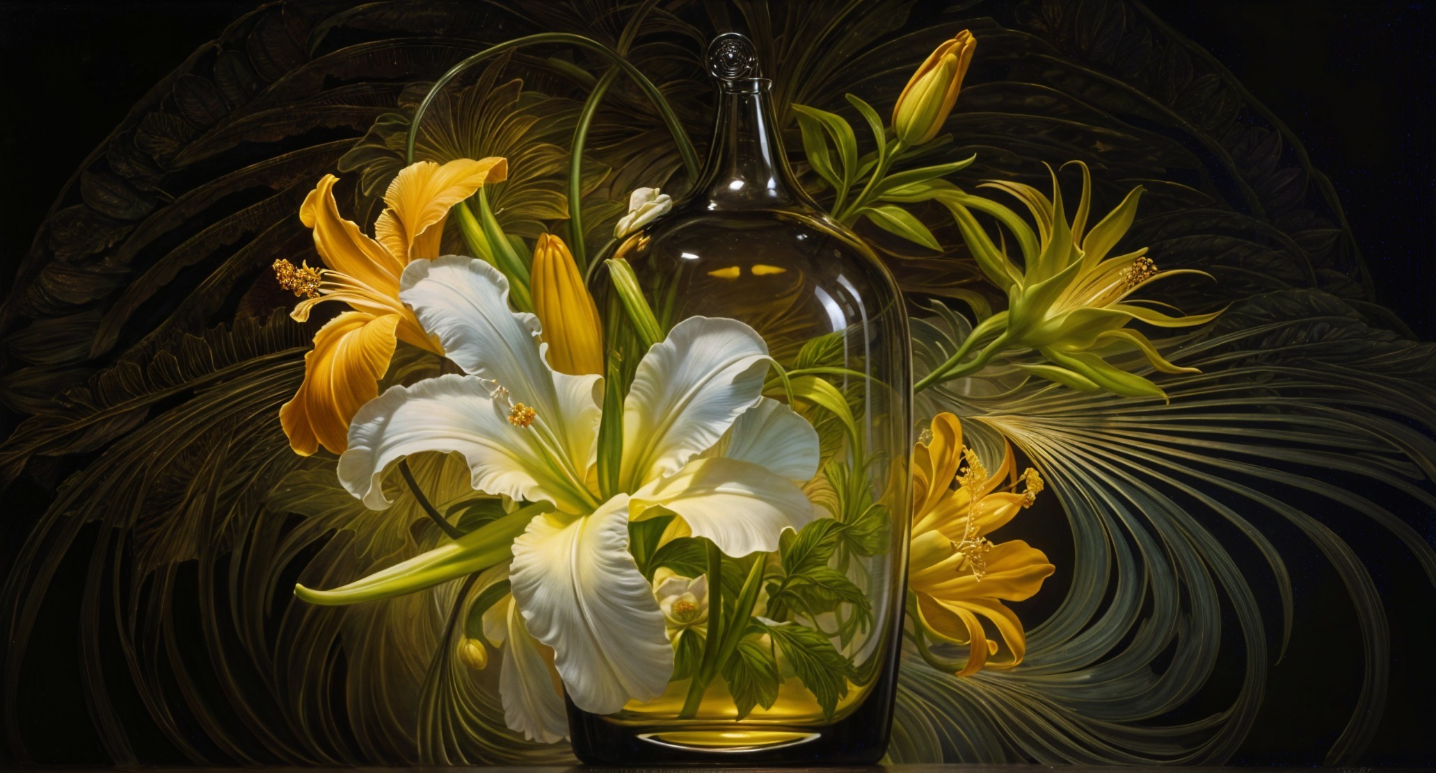 Elegant Still Life with Yellow and White Lilies
