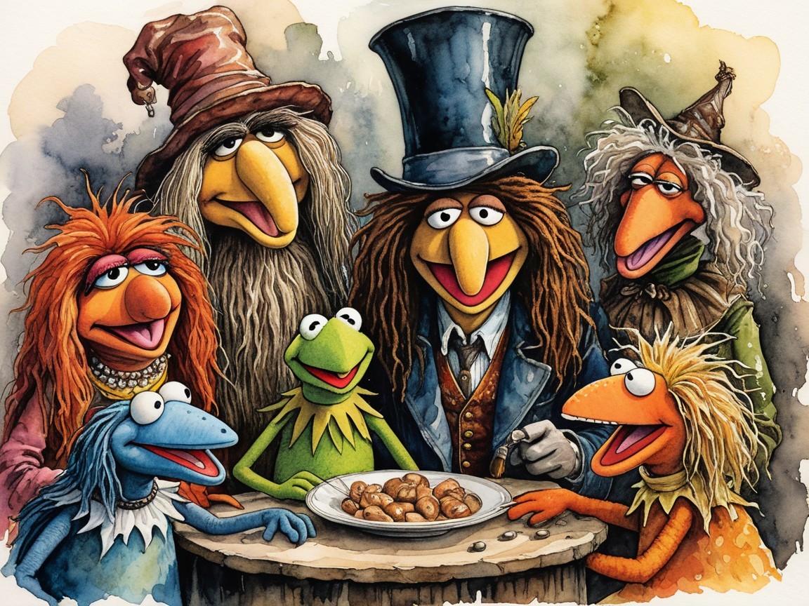 Whimsical Characters in Festive Attire at Gathering