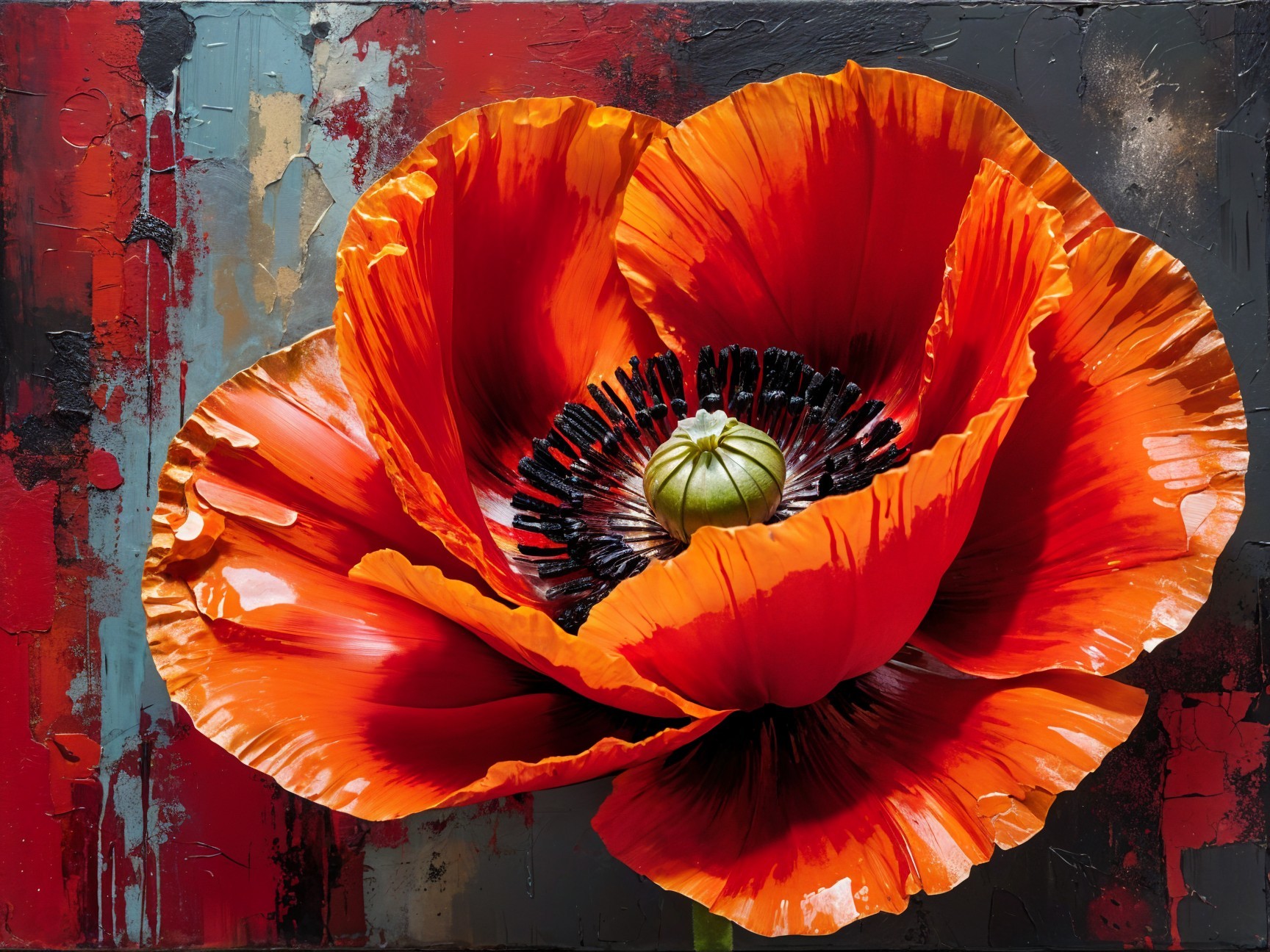 Vivid Poppy Flower with Abstract Background Details