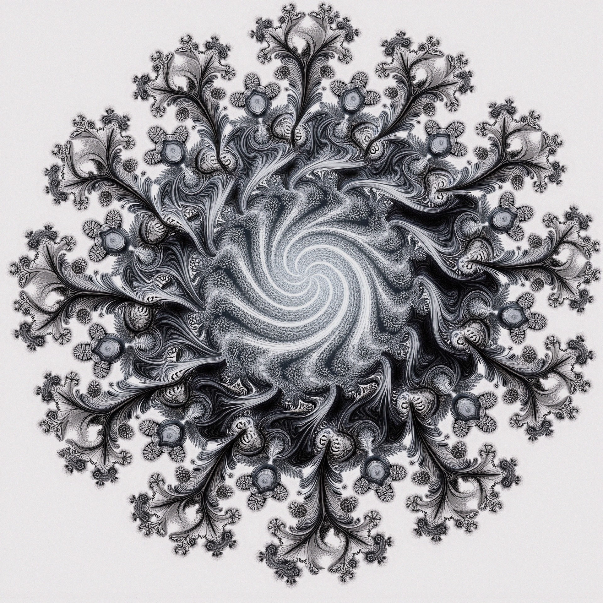 Intricate Black and White Fractal Design with Vortex