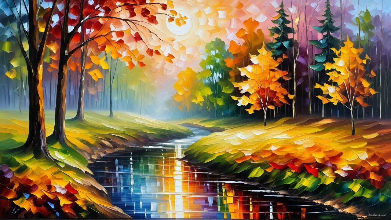 Vibrant Autumn Landscape with Winding River and Forest