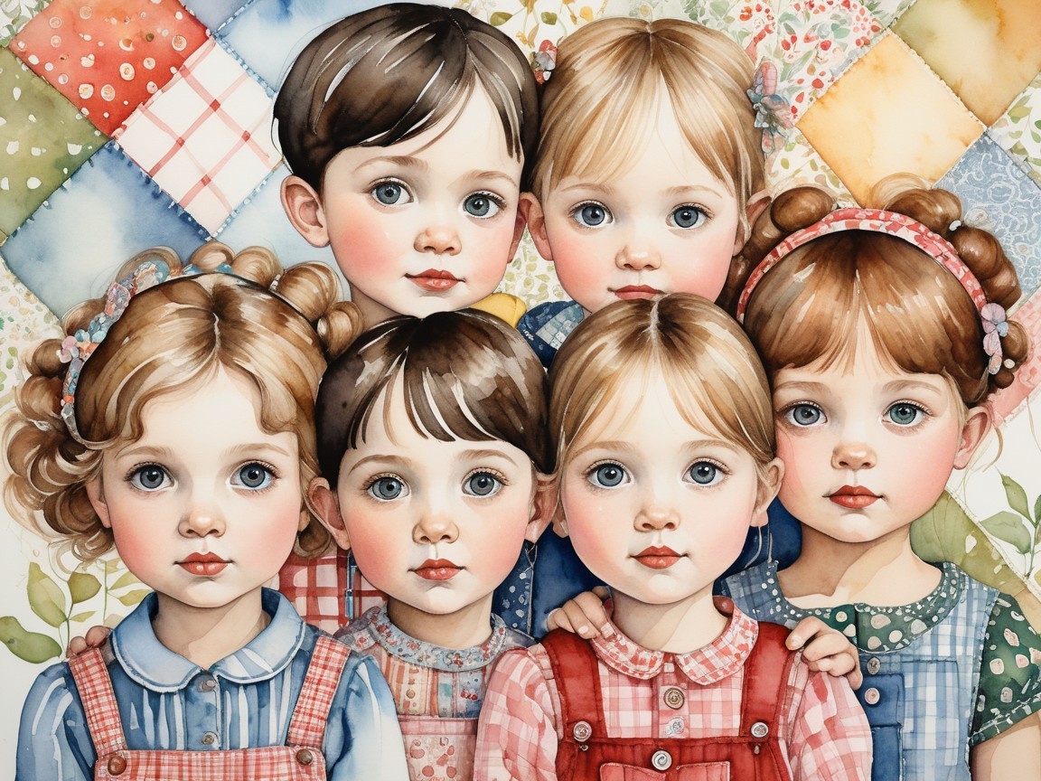 Group of Six Young Children with Fair Skin and Light Eyes