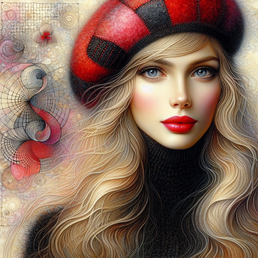 Portrait of a Woman with Blonde Hair and Red Beret