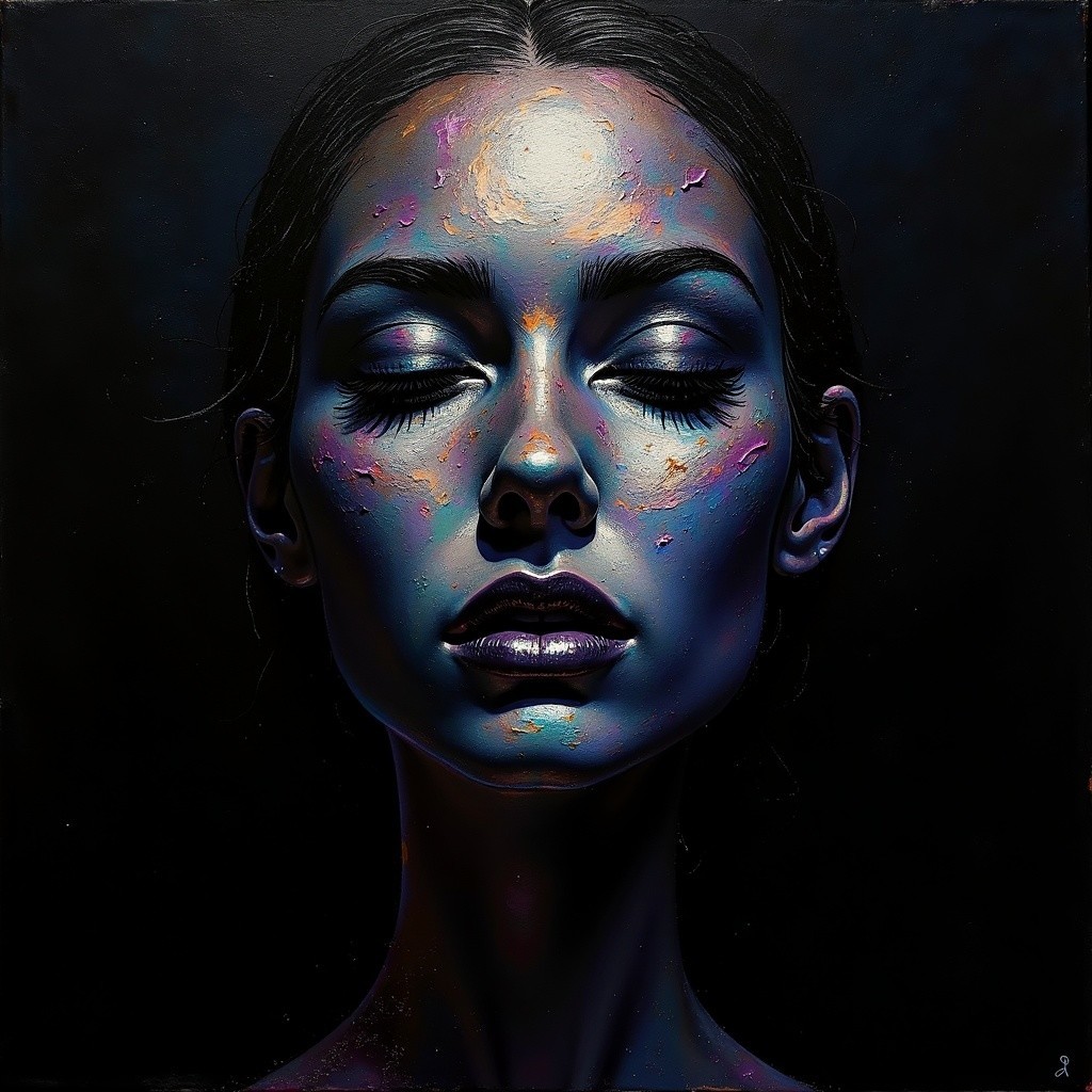 Portrait of a Serene Woman with Vibrant Colors