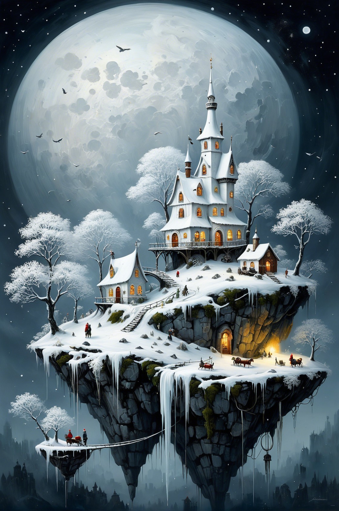 Whimsical Snow-Covered Castle in Winter Wonderland