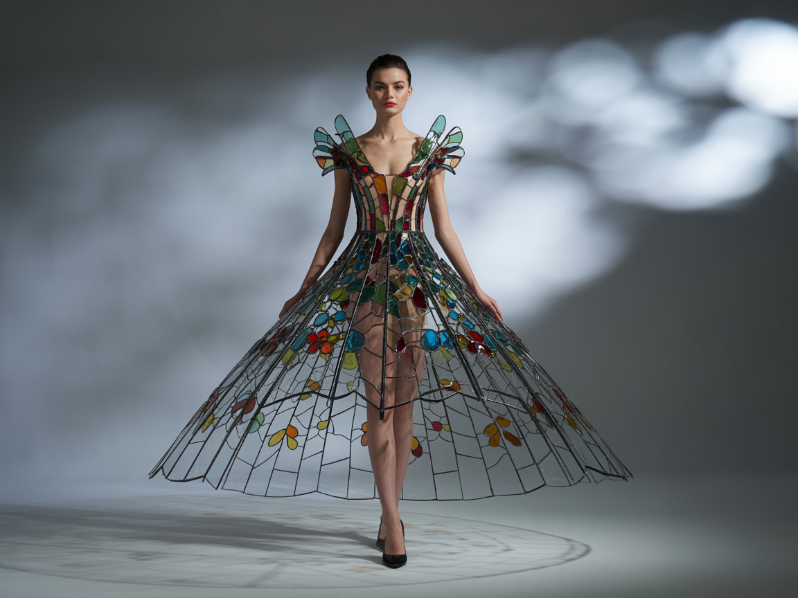 Model in Stained Glass-Inspired Vibrant Dress
