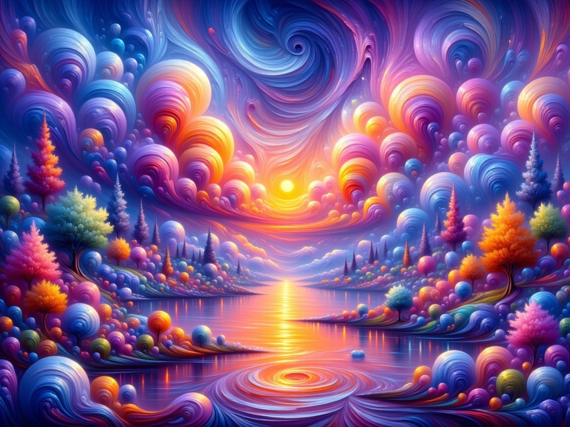 Vibrant Dreamlike Landscape with Colorful Elements