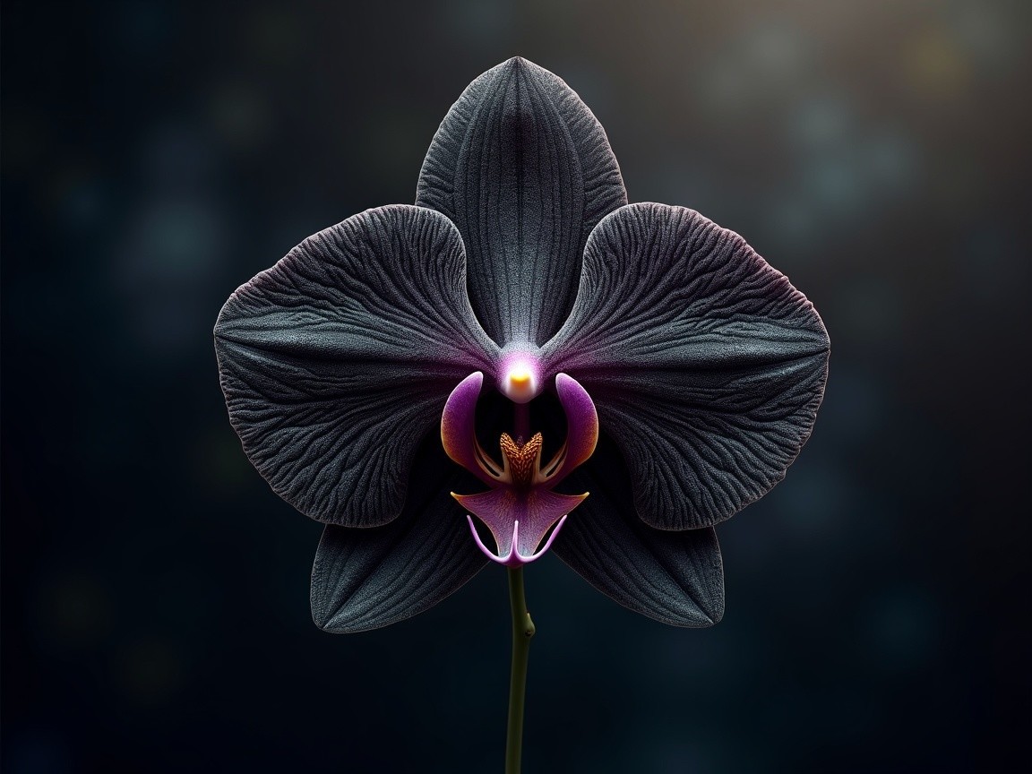 Close-up of a black orchid with intricate textures
