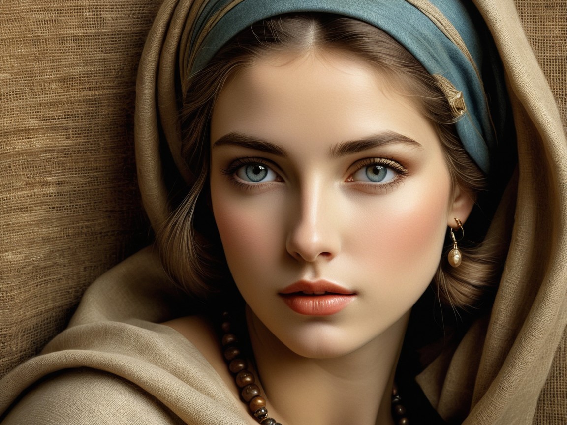 Young woman with blue eyes and elegant attire