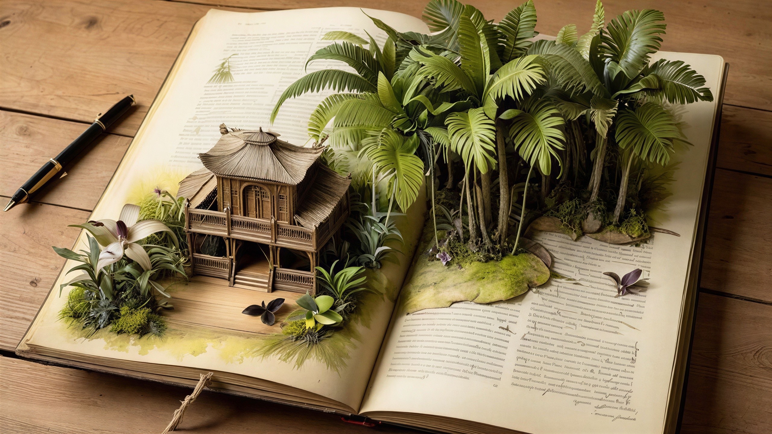 Macro Shot of Book with Jungle Diorama on Pages