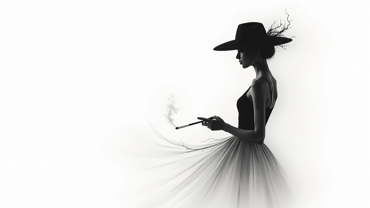 Silhouette of a Woman in Elegant Dress with Smoke