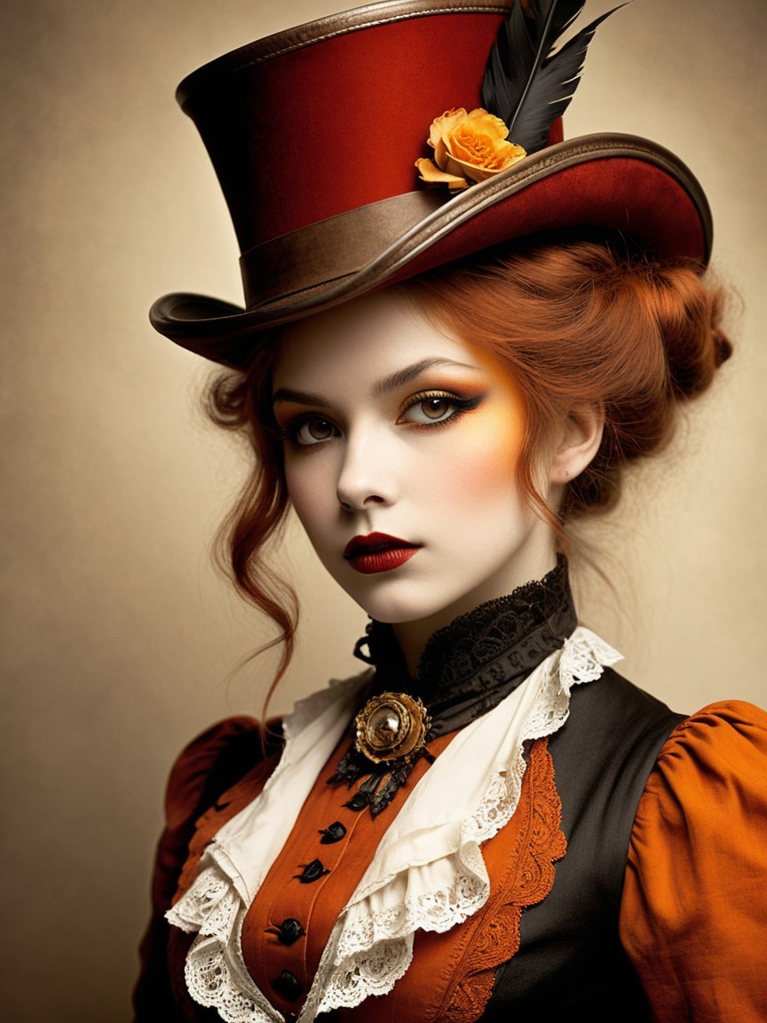 Elegant Vintage Woman in Striking Hat and Outfit