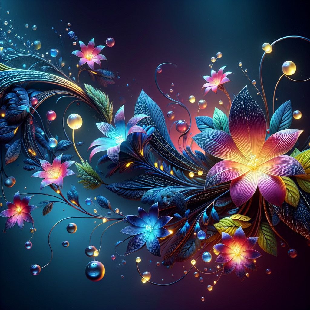 Vibrant Display of Stylized Flowers and Leaves