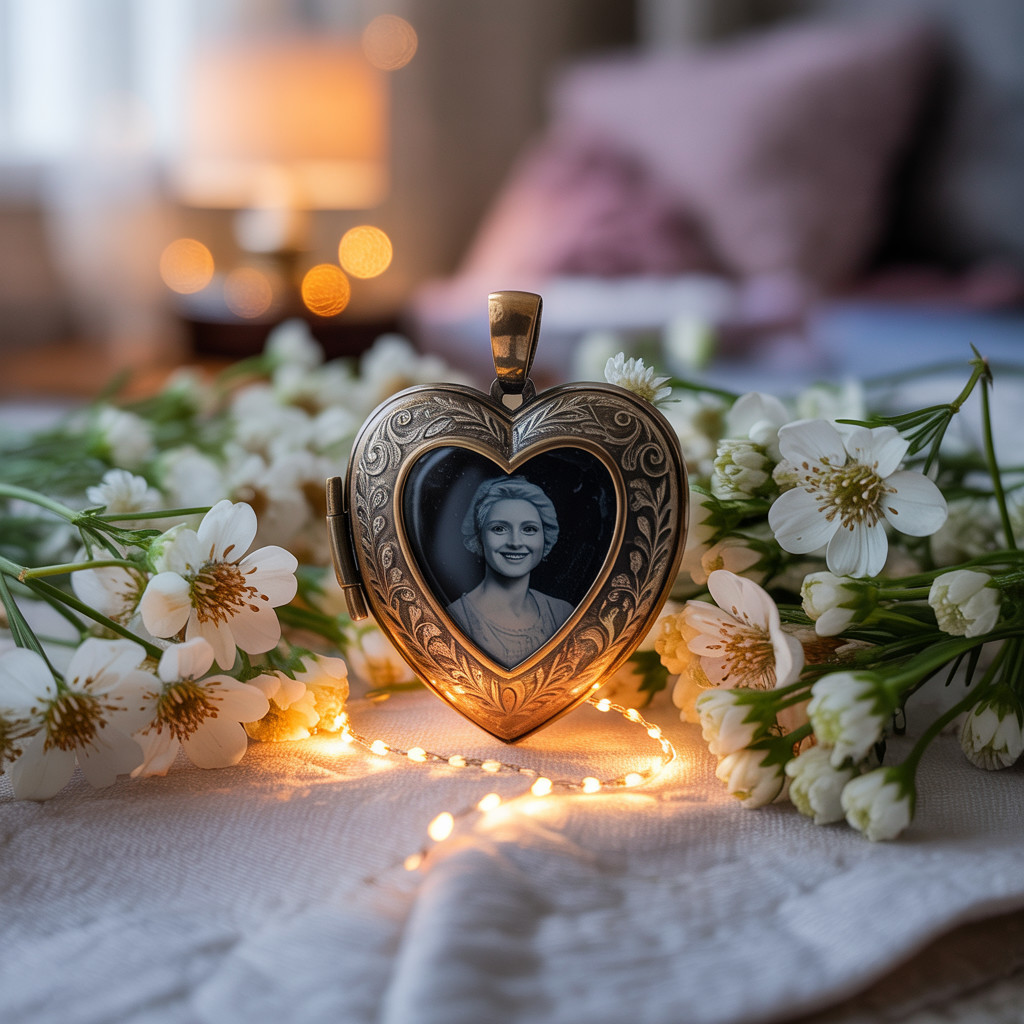 Heart-Shaped Locket with Photograph and Flowers