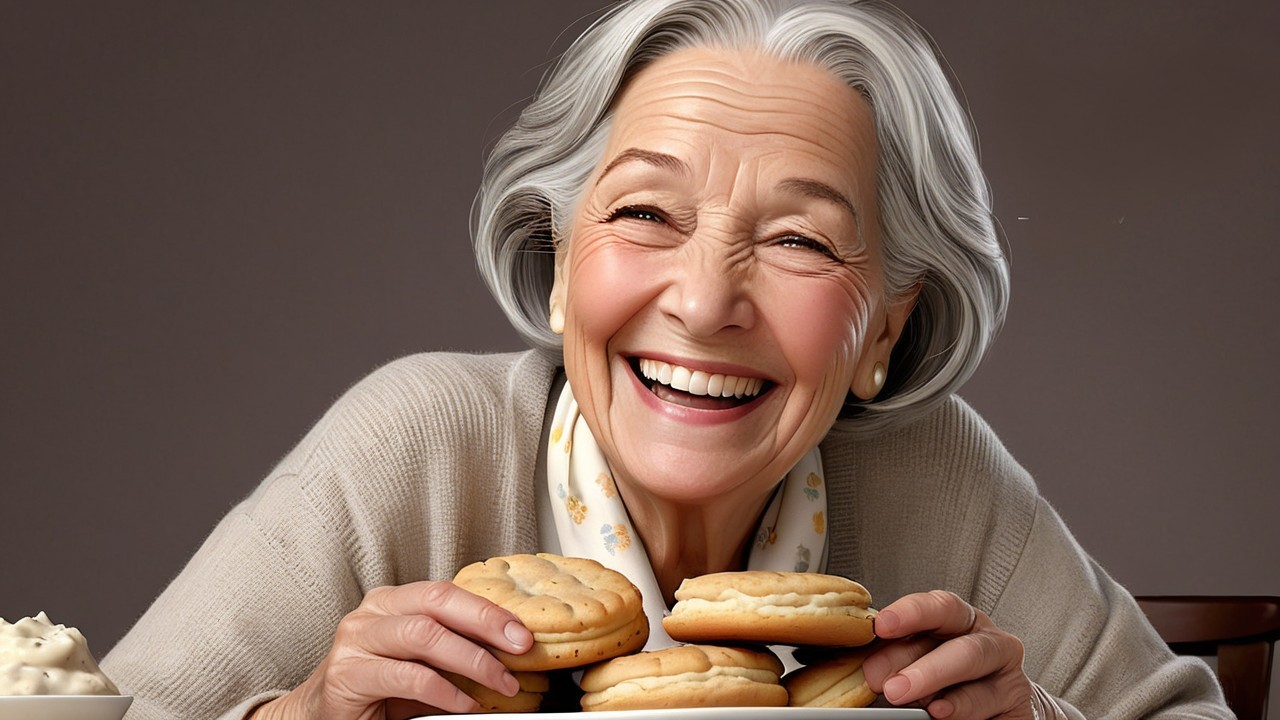 Elderly Woman with Cookies in Cozy Setting
