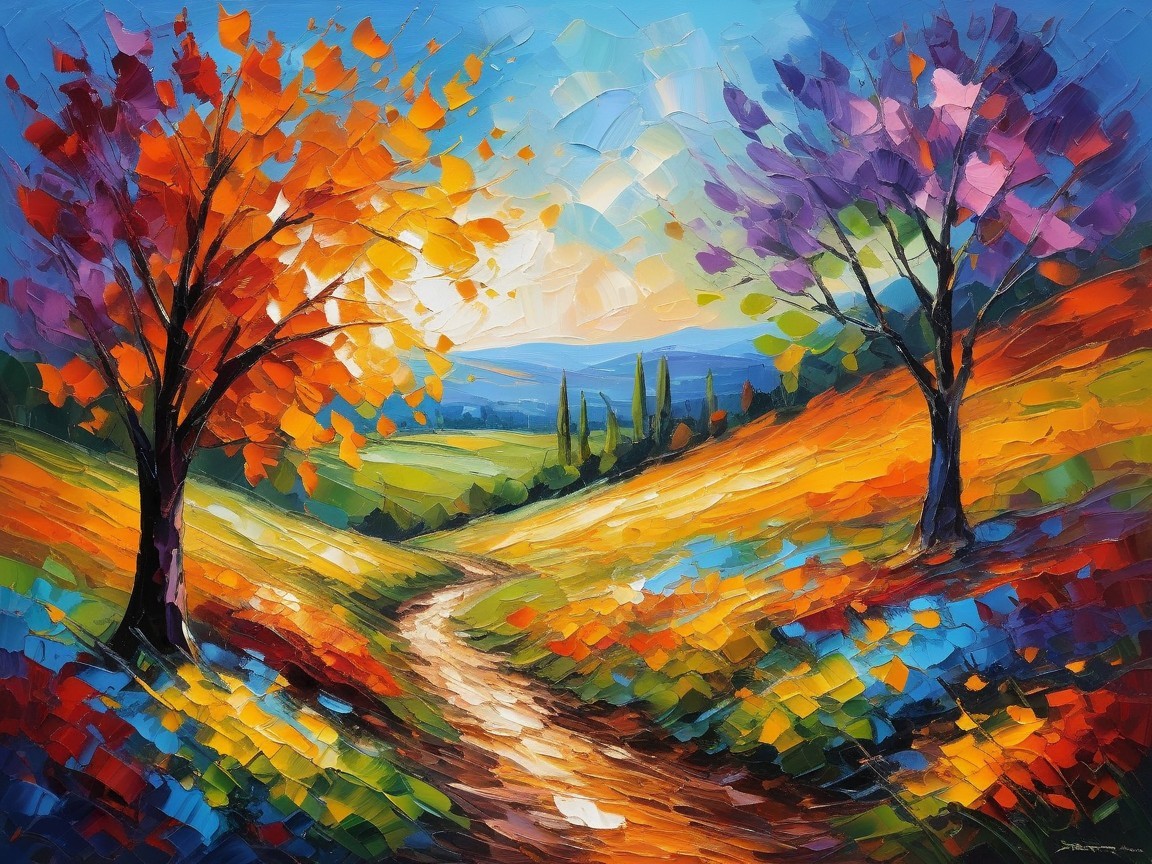 Vibrant Dreamlike Landscape with Textured Brushstrokes