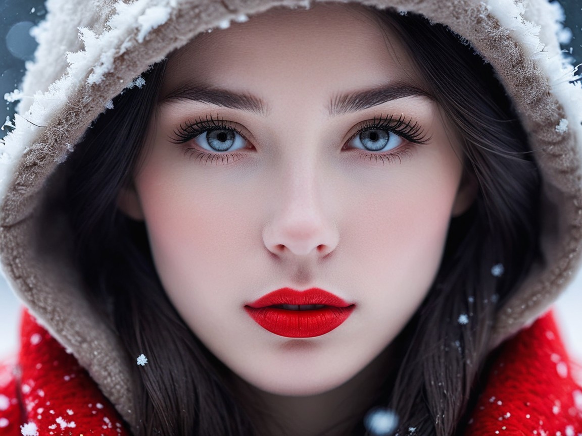 Close-up portrait of a woman in winter attire