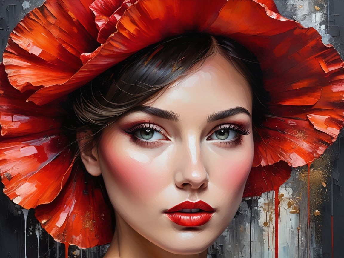 Portrait of a Woman with Colorful Petal Hat