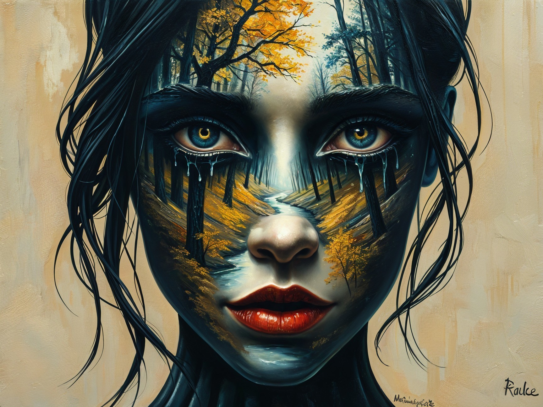 Surreal Portrait of Woman Merging with Forest Landscape