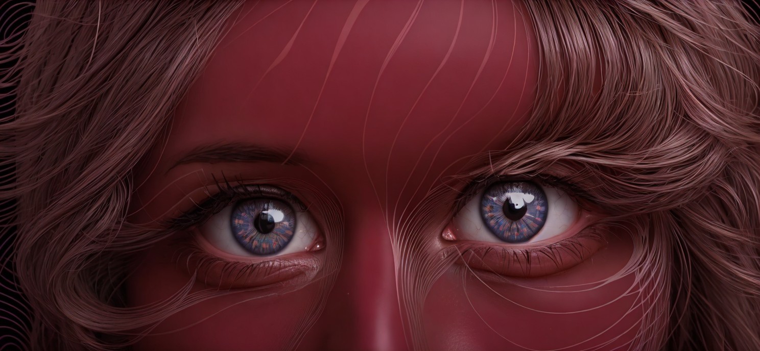 Close-Up of Striking Blue Eyes with Red Background