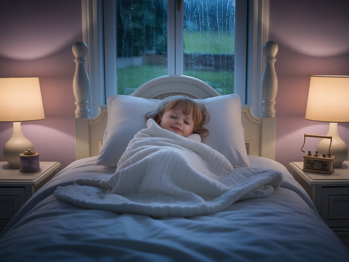 Cozy bedroom scene with a child sleeping peacefully