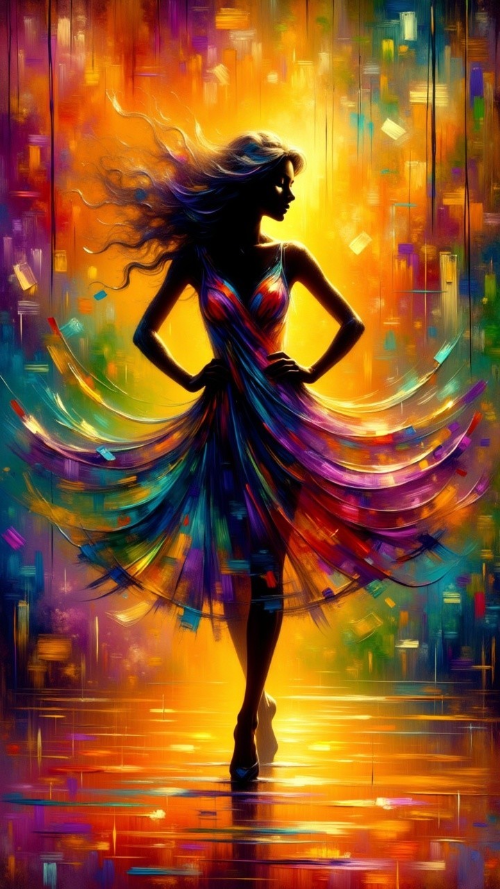 Abstract Silhouette of Woman in Colorful Dress