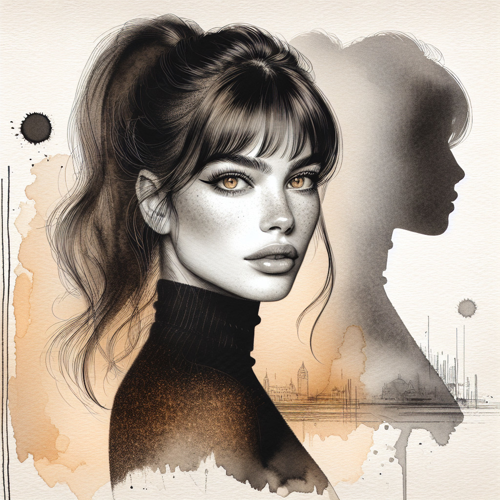 Detailed Digital Painting of Woman in Black Turtleneck