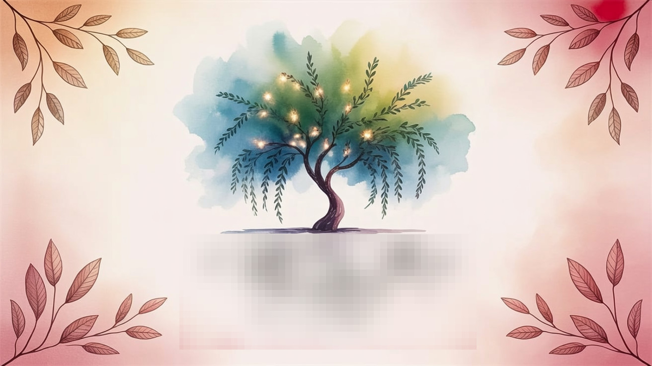 Illustrated Tree with Twisting Trunk and Soft Lights