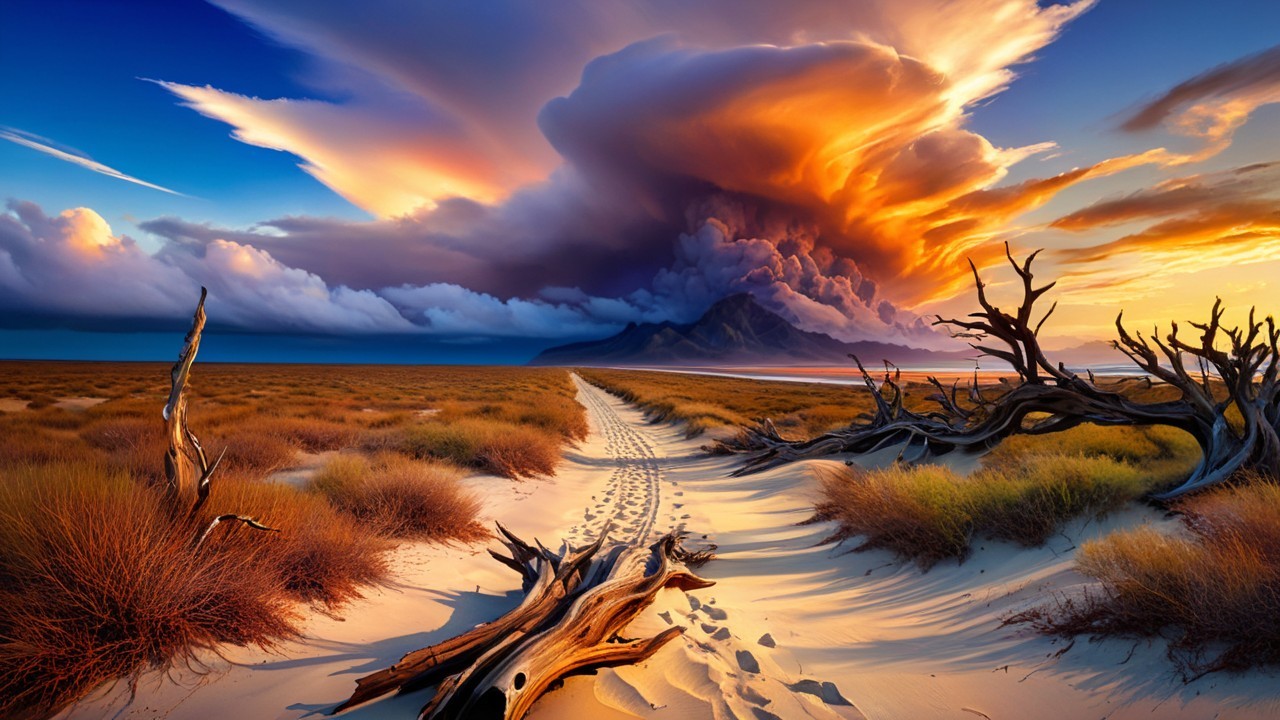 Dramatic Landscape with Colorful Stormy Sky