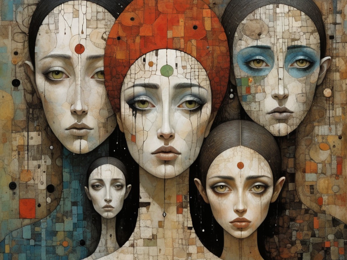 Surreal Artwork with Five Elongated Female Figures