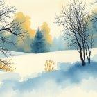 Serene Winter Landscape with Snow-Covered Hills