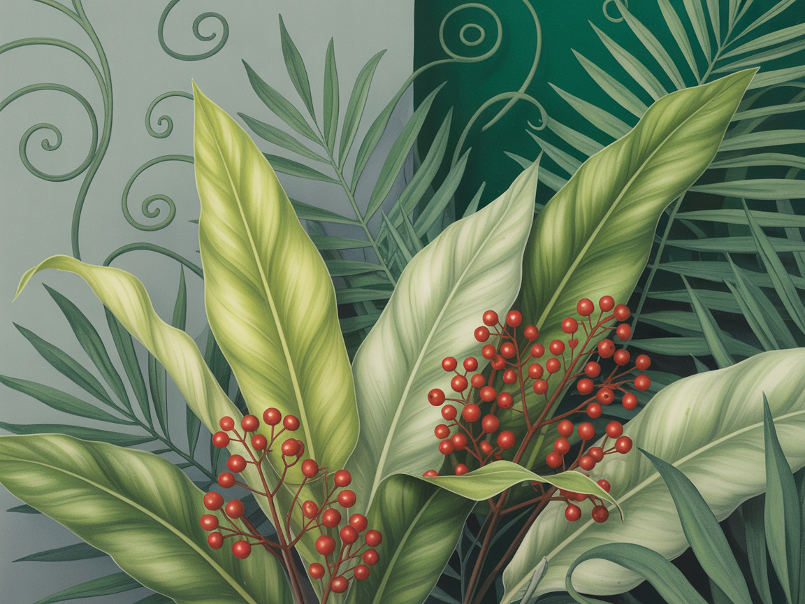 Vibrant Composition of Green Leaves and Red Berries