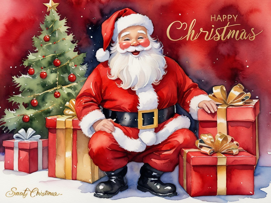 Cheerful Santa Claus by a Decorated Christmas Tree