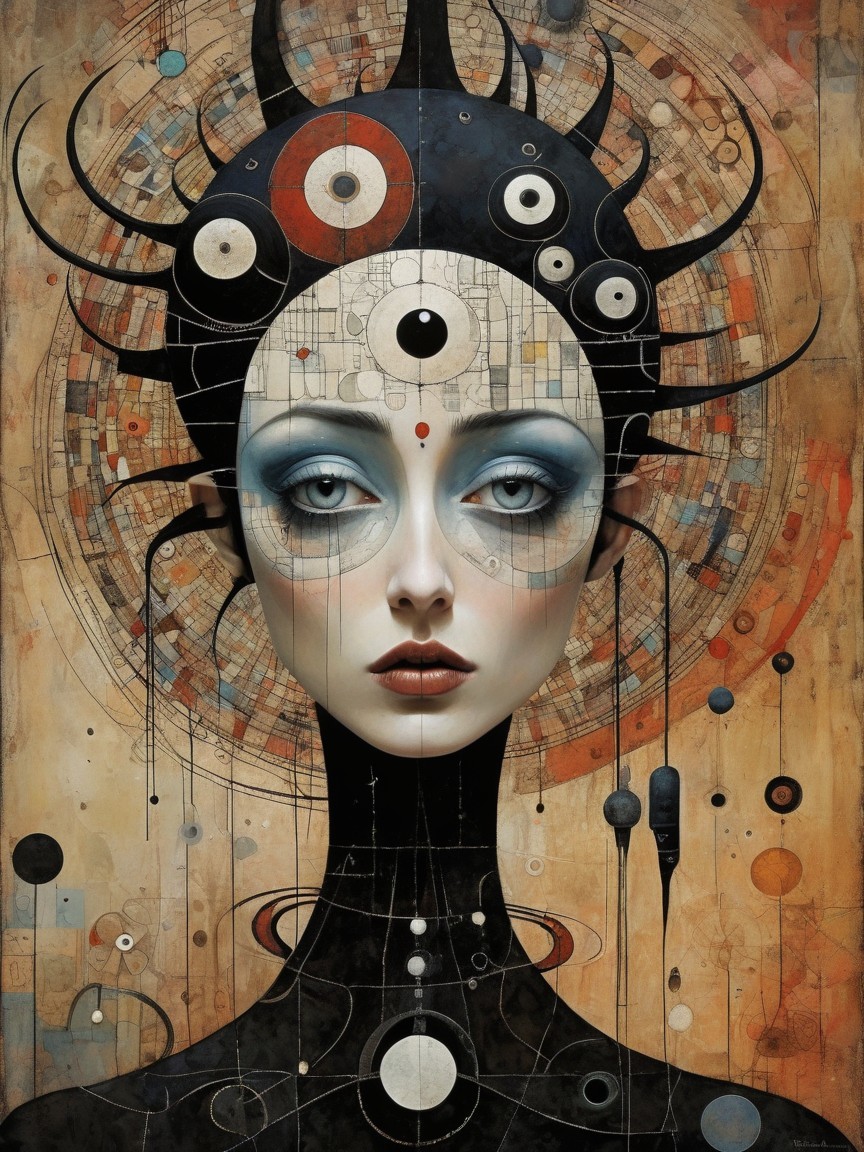 Surreal Portrait of a Woman with Geometric Halo