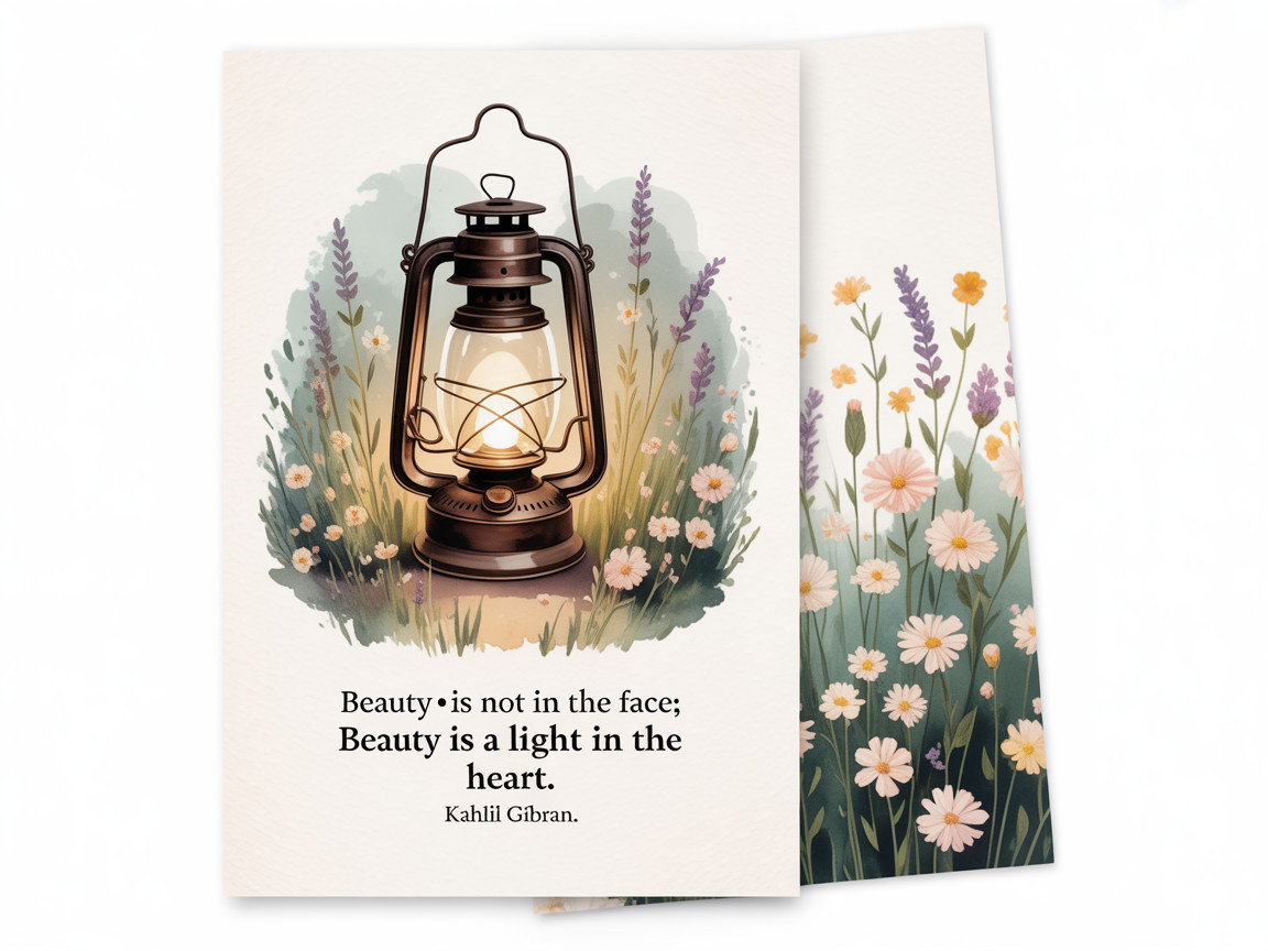 Illustration of a Lantern Surrounded by Wildflowers