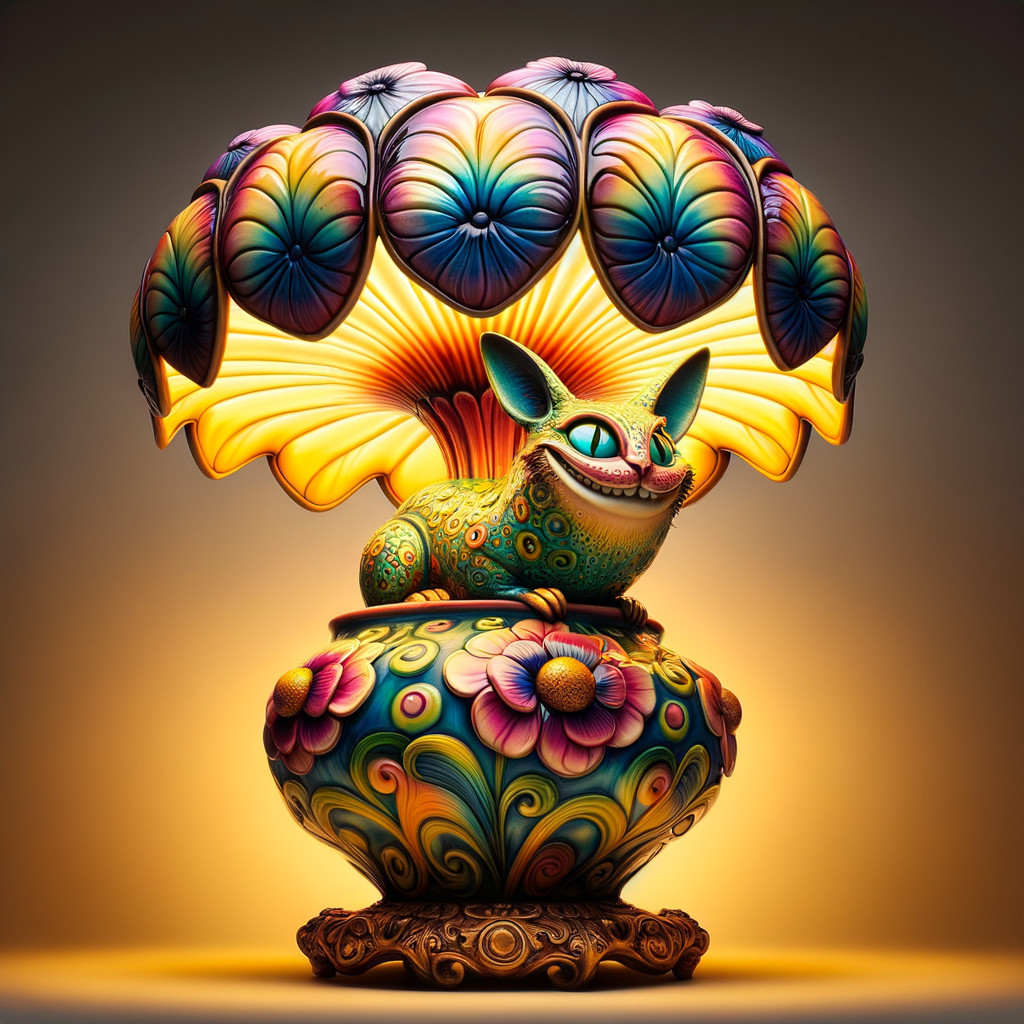 Whimsical lamp with floral base and playful creature