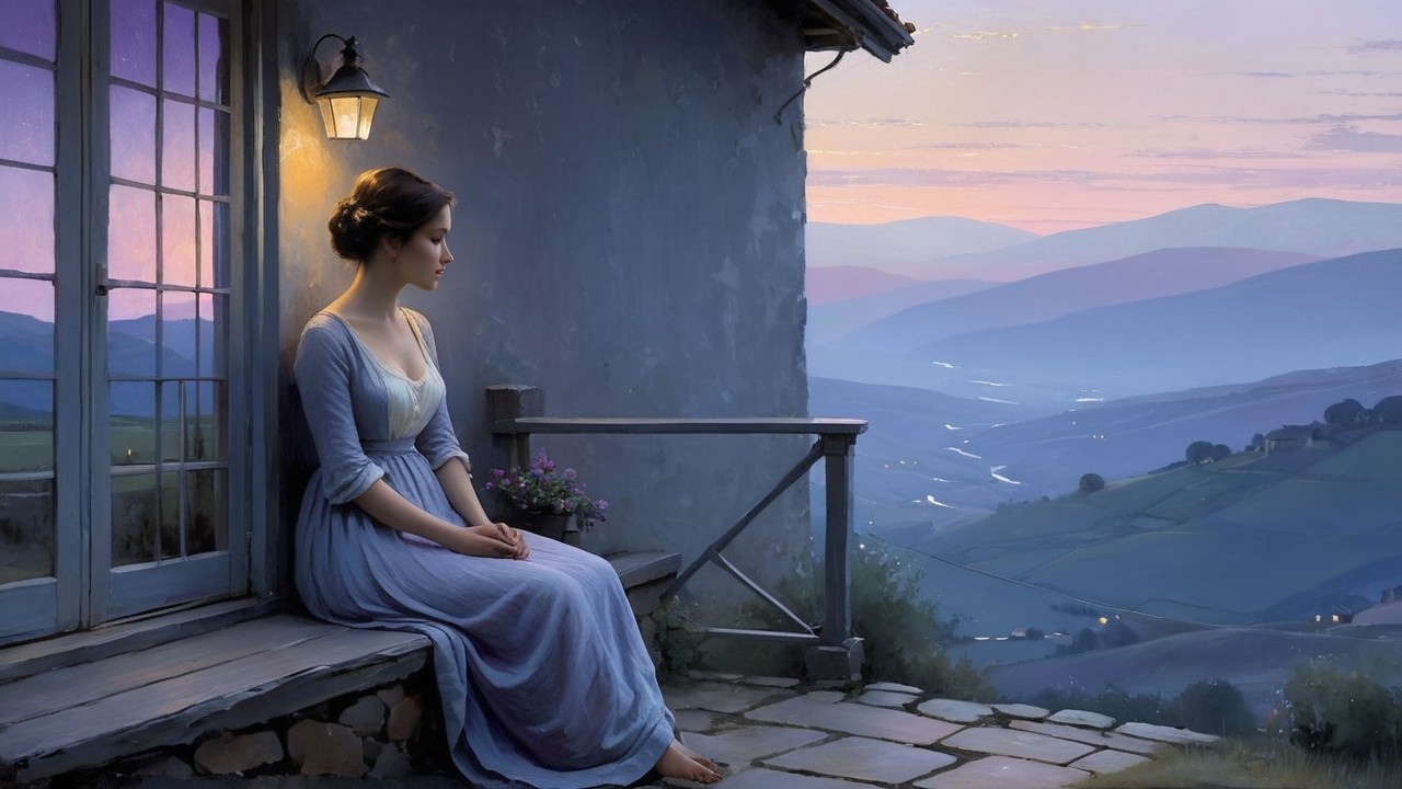 Young woman in historical dress seated by stone wall