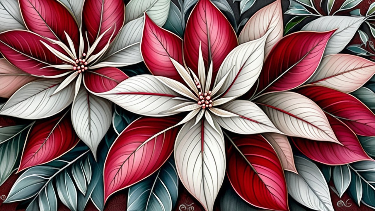 Vibrant Arrangement of Stylized Red and White Flowers