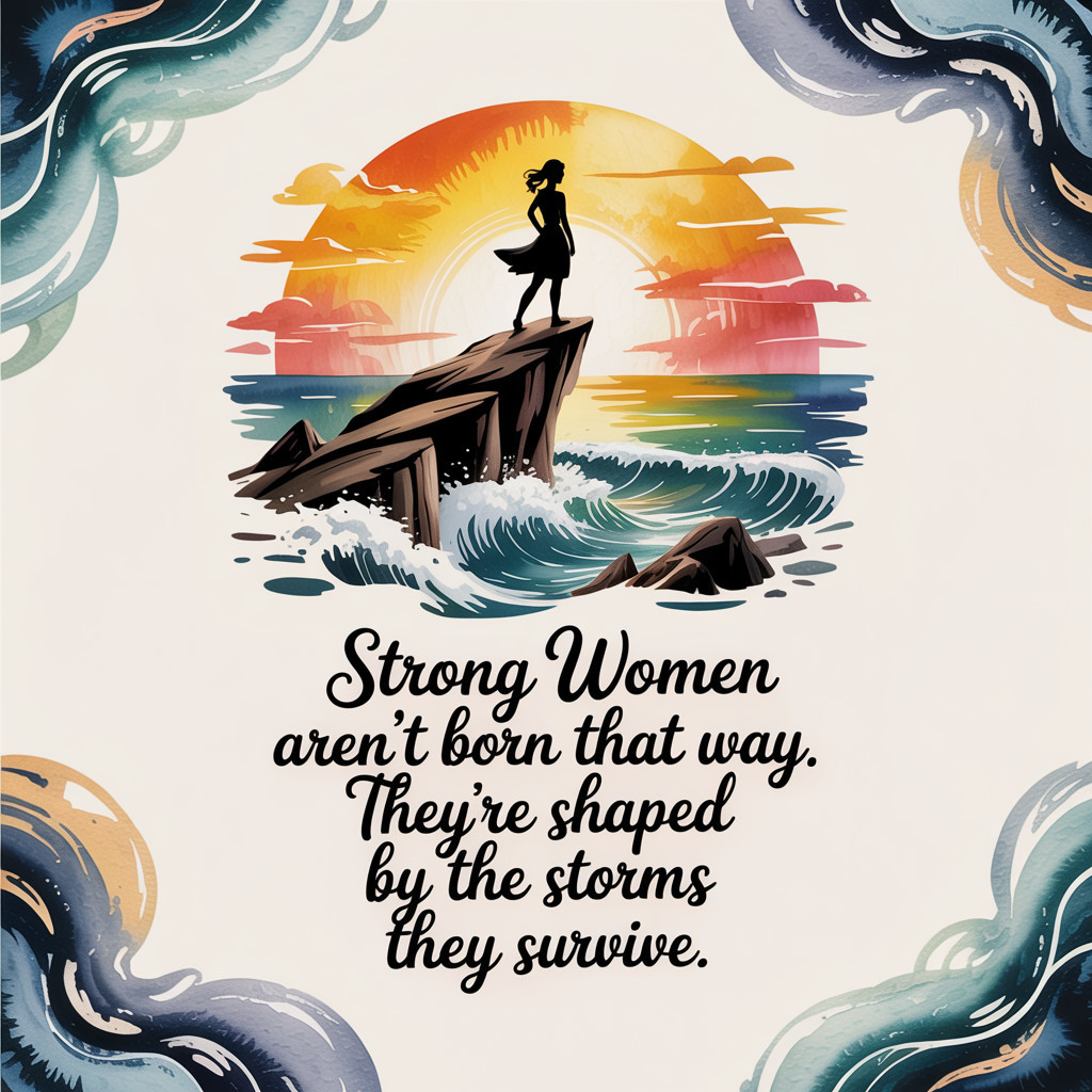 Silhouette of Woman at Sunset with Dramatic Waves