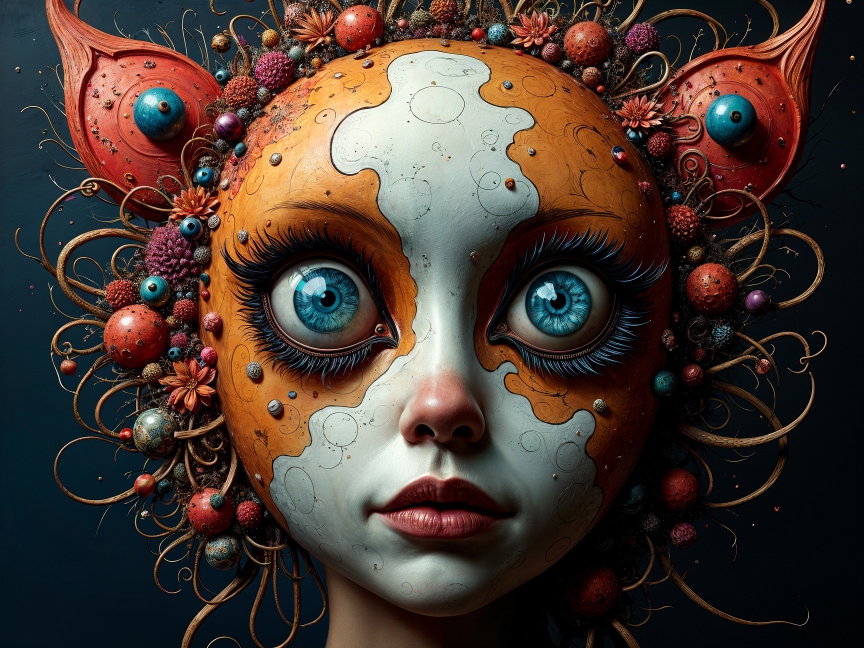 Surreal Character with Split Face and Colorful Elements