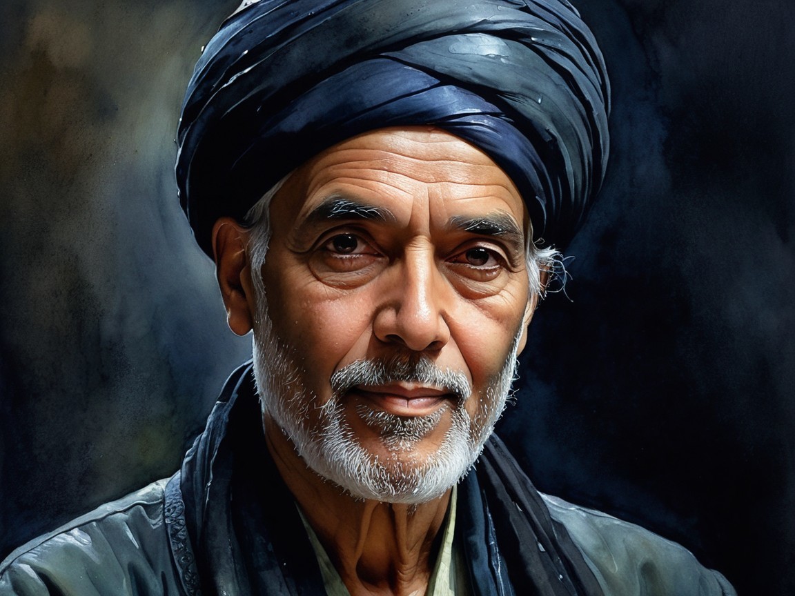 Older Man in Blue Turban with Thoughtful Expression