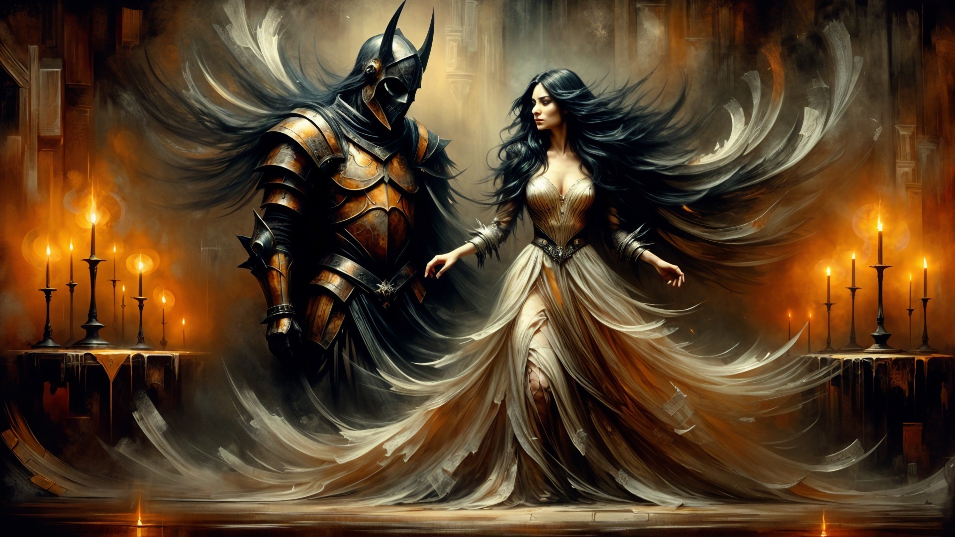 Majestic Woman and Armored Knight in Mystical Realm